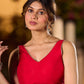 Chic Red Cotton Silk Sleeveless Blouse