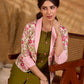 Blossom Pink Floral Print Cotton Short Jacket with Pink Lapel Collar and Cuff