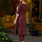 Brown cotton straight kurta with white Ajrakh patch and black accents.