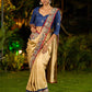 Folk-Inspired Golden Assam Silk Saree with Kalamkari Embroidered Border & Trim