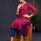 Elegant-Wine-Cotton-Straight-Cut-Kurta-With-Beautiful-Overall-Embroidery--Pant-Optional