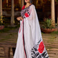 Classic White Mul Cotton Saree with Bold Hand Painting