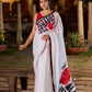 Classic White Mul Cotton Saree with Bold Hand Painting