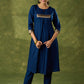 Flowy Navy Blue Rayon Kurta - Pant Optional