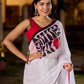 Classic White Mul Cotton Saree with Bold Hand Painting