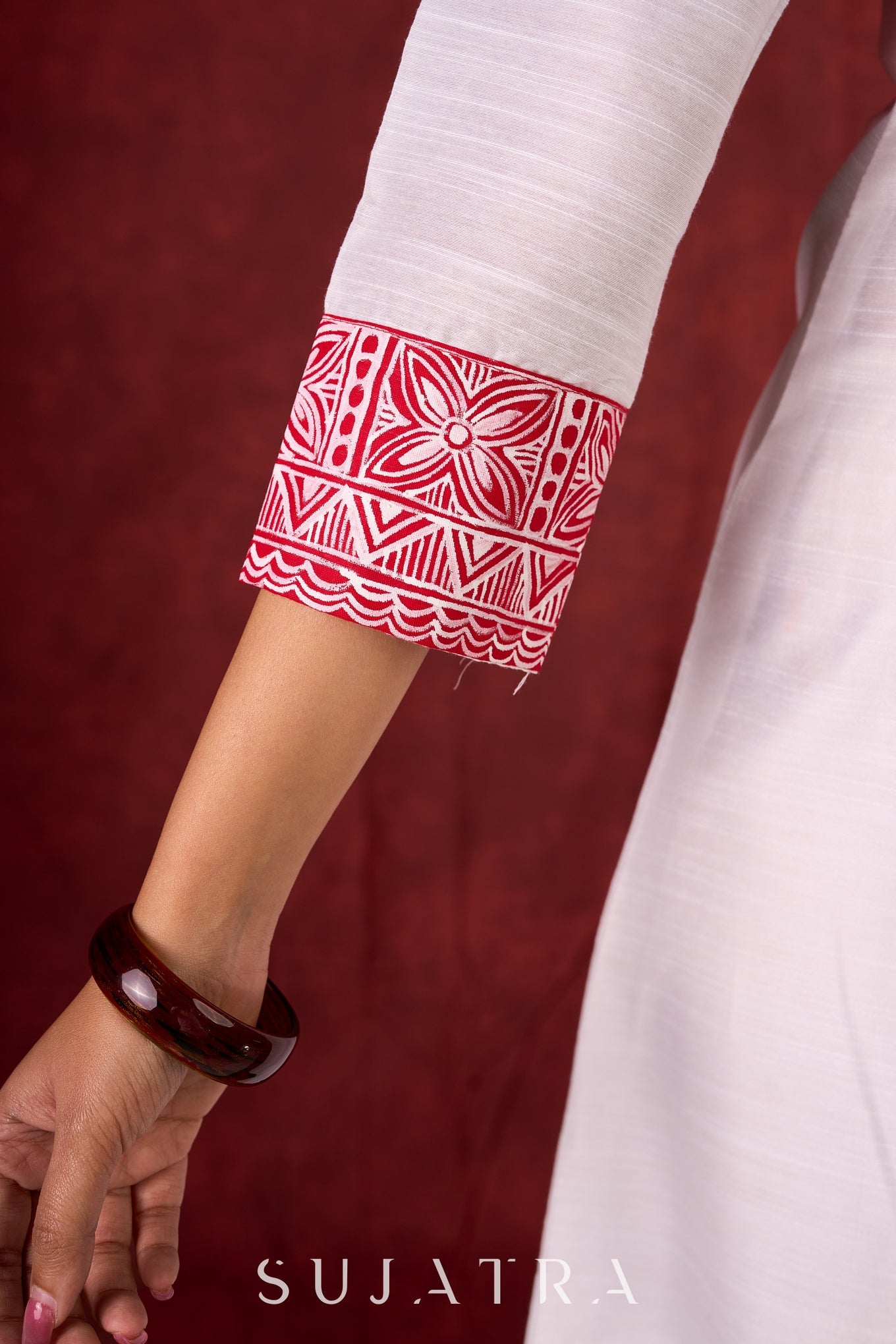 Beautiful hand-painted kurta in soft cotton-silk, perfect for special occasions - Pant and Dupatta optional.