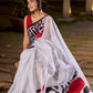 Classic White Mul Cotton Saree with Bold Hand Painting
