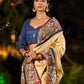 Folk-Inspired Golden Assam Silk Saree with Kalamkari Embroidered Border & Trim