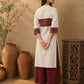 Classic Off-White Cotton Flex Kurta Featuring Bold Rust Ikat Empire Waist Panel & Collared Neckline
