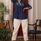Blue cotton Top with beautiful white embroidery and Dori