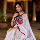 Classic White Mul Cotton Saree with Bold Hand Painting