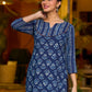 Timeless indigo kurta with an indigo border yoke and delicate stripe piping.