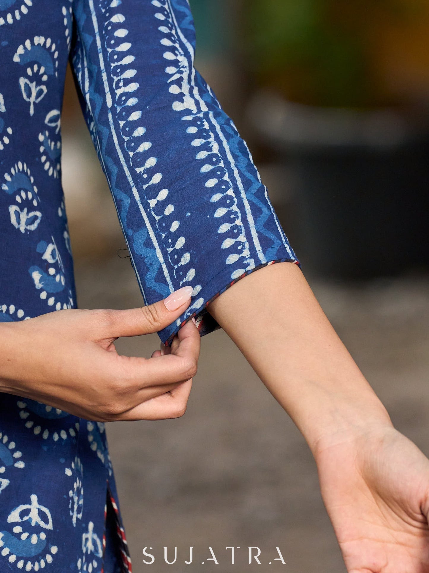 Timeless indigo kurta with an indigo border yoke and delicate stripe piping.
