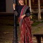 Heritage Maroon Ajrakh Print Cotton Saree with Bold Geometric Border