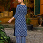 Timeless indigo kurta with an indigo border yoke and delicate stripe piping.