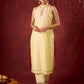 Elegant halter neck kurta in soft Chanderi with hand-painted art pant n dupatta optional
