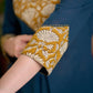 Chic Bottle Green Cotton Kurta with Mustard Floral Printed Yoke & Cuff with Handcrafted Kantha