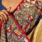 Folk-Inspired Golden Assam Silk Saree with Kalamkari Embroidered Border & Trim