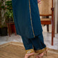 Chic Bottle Green Cotton Kurta with Mustard Floral Printed Yoke & Cuff with Handcrafted Kantha