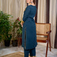 Chic Bottle Green Cotton Kurta with Mustard Floral Printed Yoke & Cuff with Handcrafted Kantha