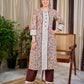Cream Floral Hand Block Print Mul Cotton Kurta with Handwoven Ivory Center Panel and Brown Button Detail