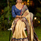 Folk-Inspired Golden Assam Silk Saree with Kalamkari Embroidered Border & Trim