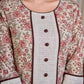 Cream Floral Hand Block Print Mul Cotton Kurta with Handwoven Ivory Center Panel and Brown Button Detail