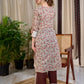 Cream Floral Hand Block Print Mul Cotton Kurta with Handwoven Ivory Center Panel and Brown Button Detail