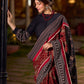 Heritage Maroon Ajrakh Print Cotton Saree with Bold Geometric Border