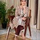 Cream Floral Hand Block Print Mul Cotton Kurta with Handwoven Ivory Center Panel and Brown Button Detail