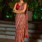 Striking Maroon Modal Silk Saree with Traditional Ajrakh Print & Contrast Gold Lace Detail & Hand Embroidered Pallu