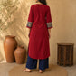 Timeless Maroon Cotton Kurta with Floral Printed Balloon Cuffs & V-Neck