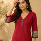 Timeless Maroon Cotton Kurta with Floral Printed Balloon Cuffs & V-Neck