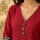 Timeless Maroon Cotton Kurta with Floral Printed Balloon Cuffs & V-Neck