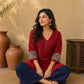 Timeless Maroon Cotton Kurta with Floral Printed Balloon Cuffs & V-Neck