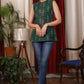 Green Ikkat sleeveless Top with red buttons