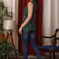 Green Ikkat sleeveless Top with red buttons