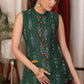 Green Ikkat sleeveless Top with red buttons