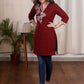 Exclusive hand painted maroon cotton tunic with ikat combination