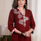 Exclusive hand painted maroon cotton tunic with ikat combination