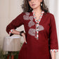 Exclusive hand painted maroon cotton tunic with ikat combination