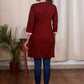 Exclusive hand painted maroon cotton tunic with ikat combination