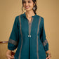 Elegant cotton teal top featuring graceful and unique detailing.
