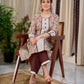 Cream Floral Hand Block Print Mul Cotton Kurta with Handwoven Ivory Center Panel and Brown Button Detail