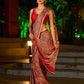 Striking Maroon Modal Silk Saree with Traditional Ajrakh Print & Contrast Gold Lace Detail & Hand Embroidered Pallu