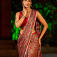 Striking Maroon Modal Silk Saree with Traditional Ajrakh Print & Contrast Gold Lace Detail & Hand Embroidered Pallu