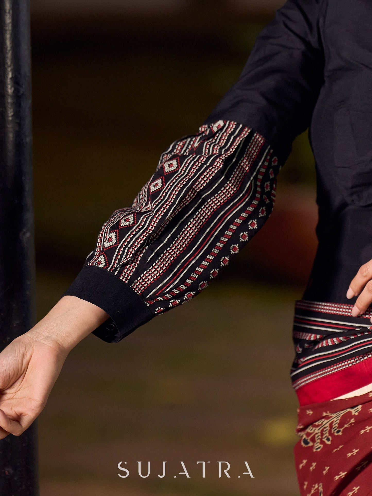 Chic Black Cotton Silk Long Blouse with Statement Bishop Sleeves