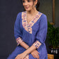 Classy-Blue-Cotton-A-Line-Kurta-Highlighted-With-Beautiful-Ajrakh-Print--Pant-Optional