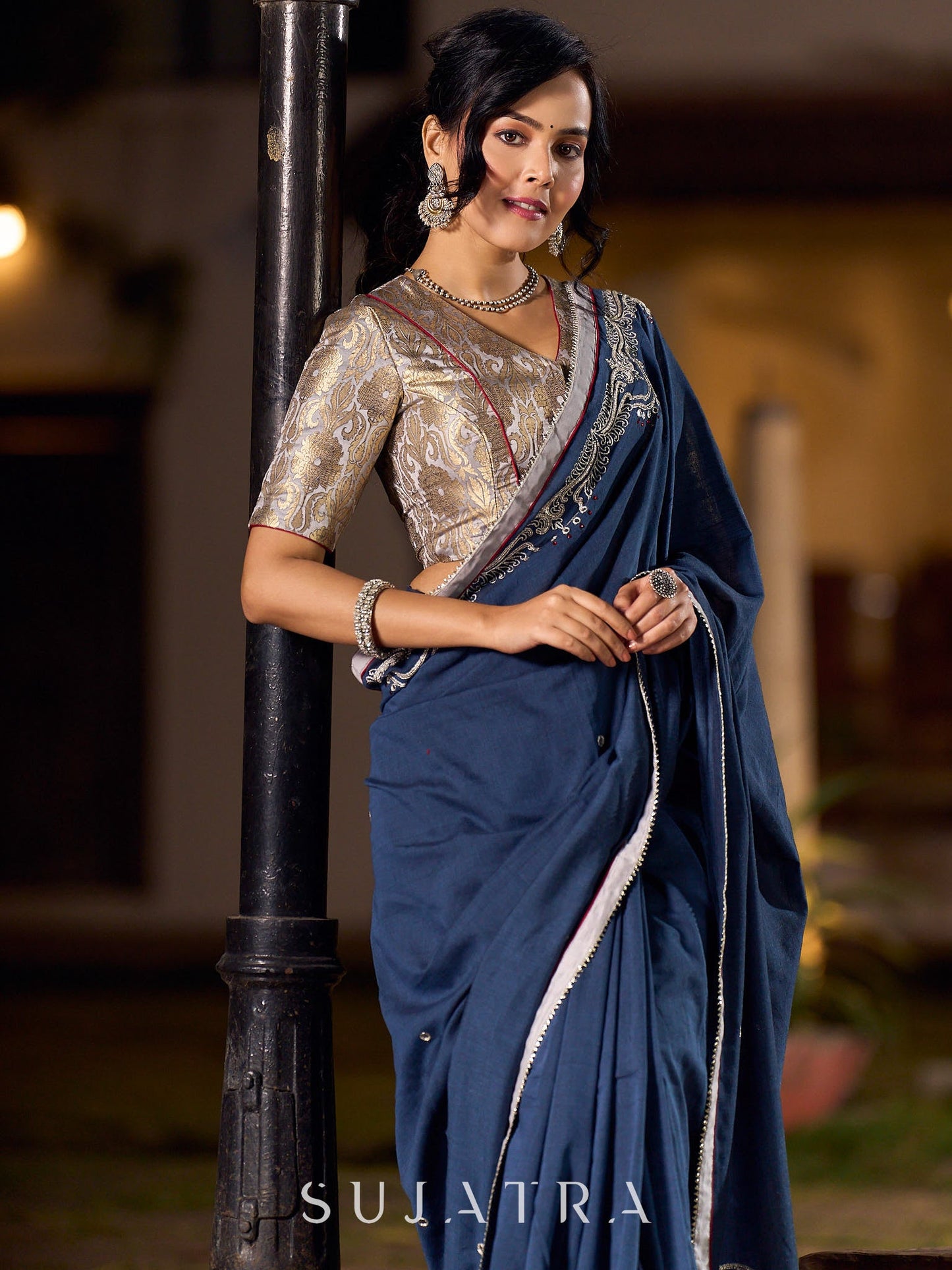 Timeless Grey Saree with Handcrafted Elegance