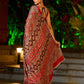 Striking Maroon Modal Silk Saree with Traditional Ajrakh Print & Contrast Gold Lace Detail & Hand Embroidered Pallu